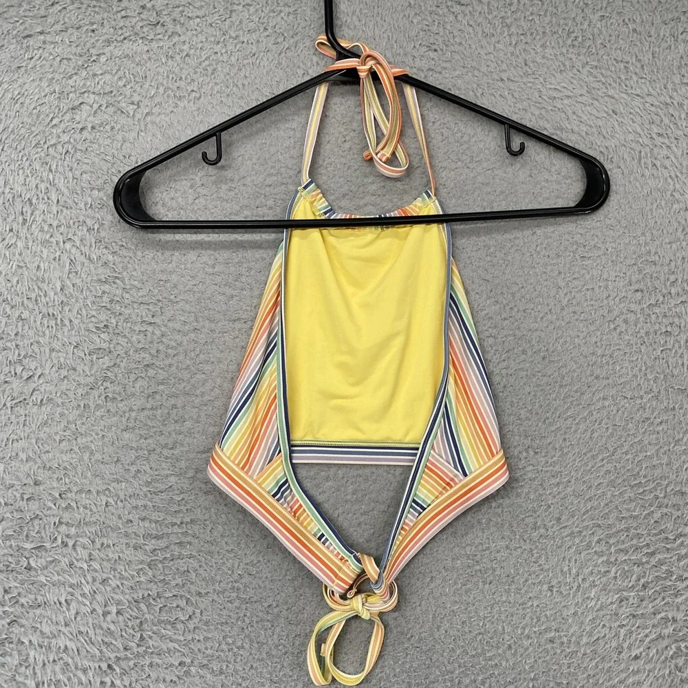 Marine Layer Bikini Set Womens XS Multicolor Rainbow Stripe Halter‎ Top Swim